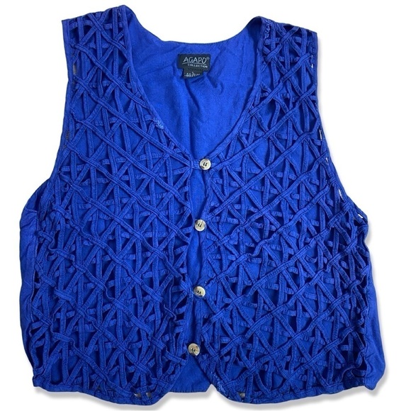 ⭐️VINTAGE AGAPO Open Weave Royal Blue Vest - Picture 3 of 8